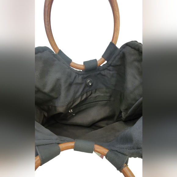 ❤️ NWT CIRCUS BY SAM EDELMAN BLACK CROCHET BAG WOODEN HANDLE PURSE - Picture 7 of 11